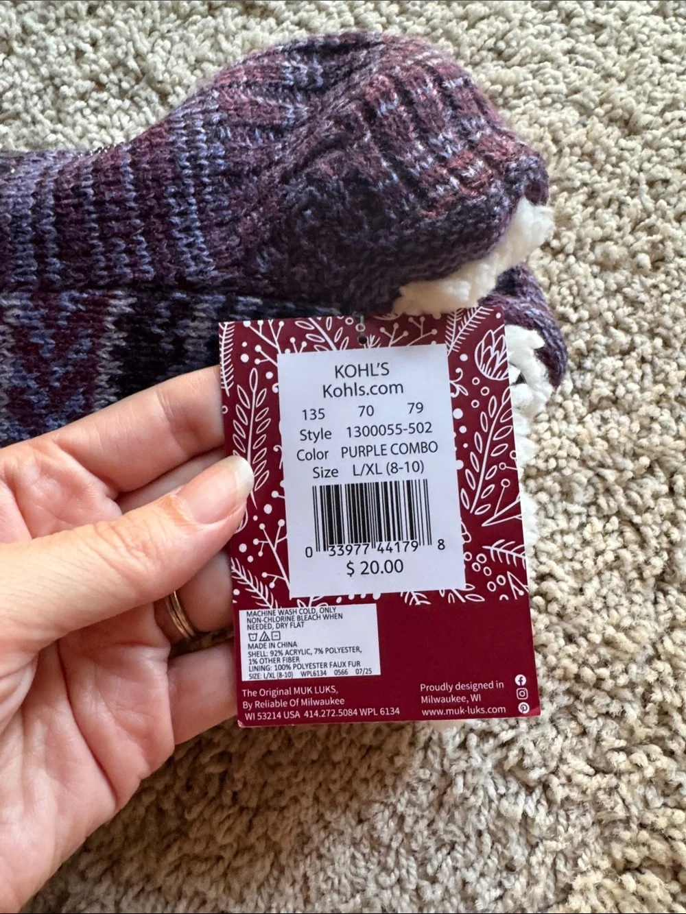 Muk Luks Women’s Cabin Socks in Heathered Purple and Maroon